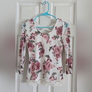 Pink Floral Long Rouched Sleeve Top